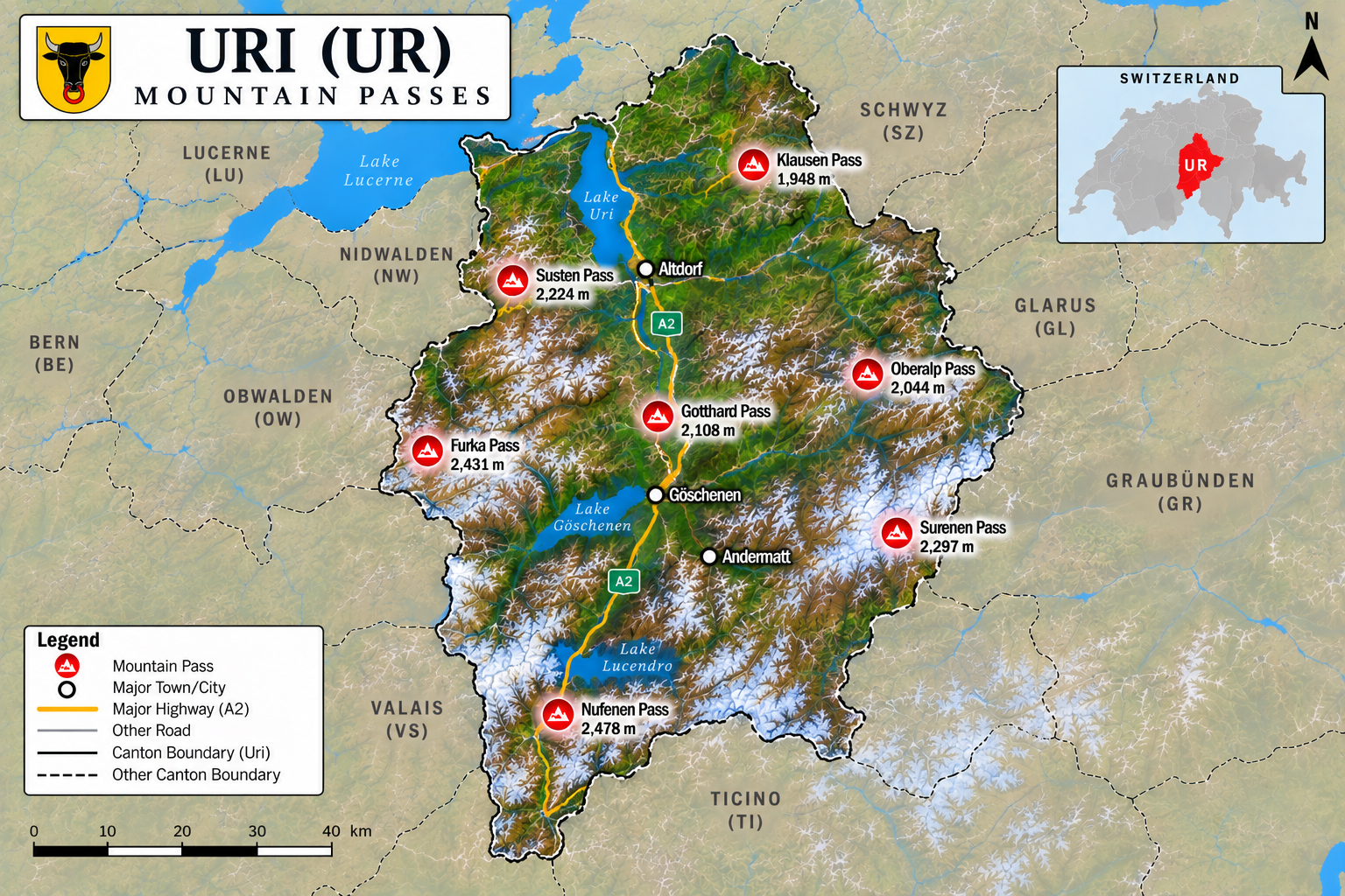 Uri & Gotthard Pass Heartland Map
